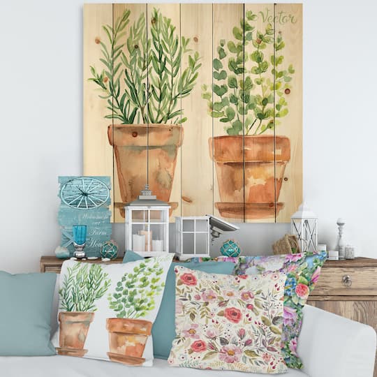 Designart - Two Green House Plants In Orange Flower Pots